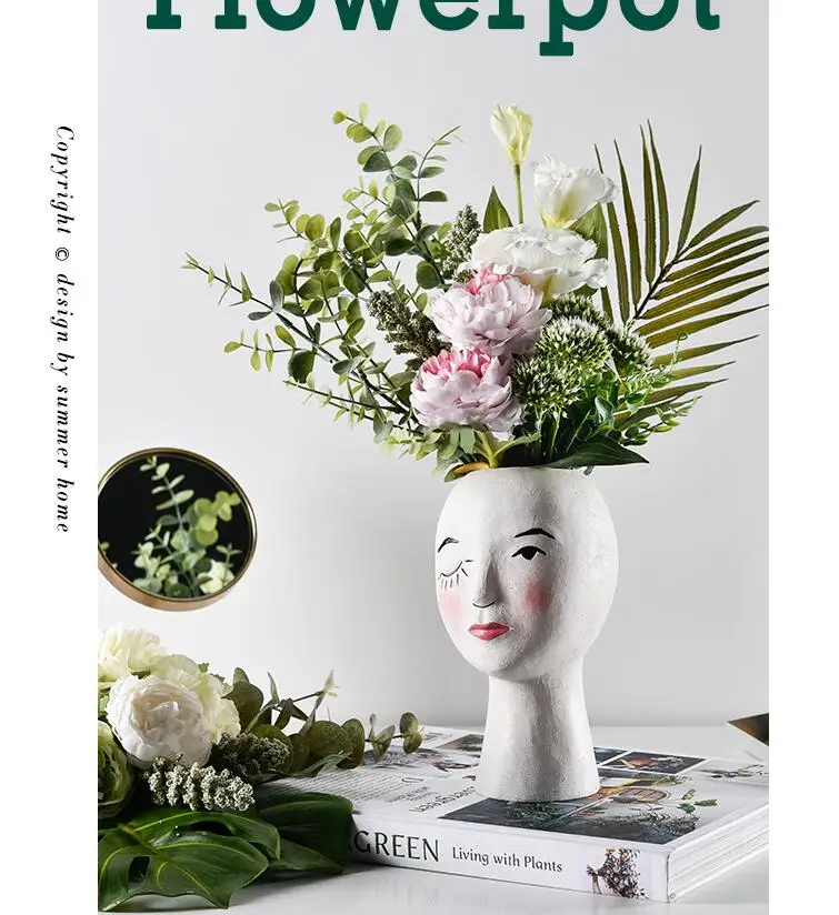 European Resin Vase Head Portrait Sculpture Flower Pot Decoration Ornaments Home Livingroom Office Desktop Furnishing Crafts Art