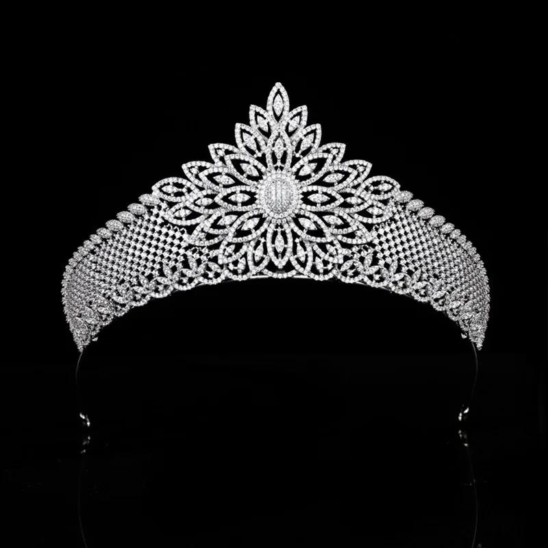 

Elegant Floral Tiaras Wedding Crown Full Zircon Bridesmaid Diadem Women Headdress Hair Accessories HQ0532