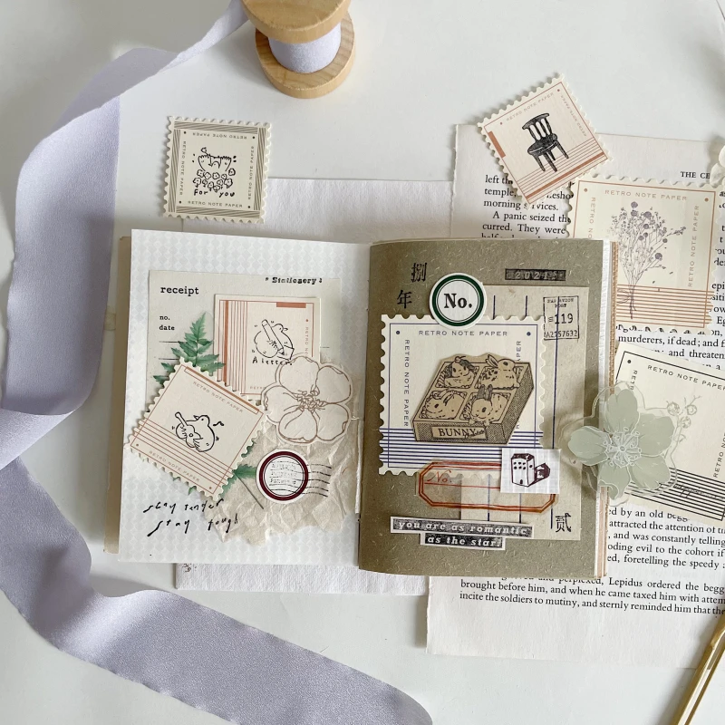 

80 pcs/lot Retro Border Colour Simplicity Note Paper Creative Kurashiki Junk Journal Accessories Aesthetic Material paper