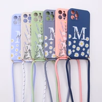 custom name daisy crossbody lanyard phone case for iphone 11 12 13pro max mini x xr xs 8p liquid silicone phone cover with strap