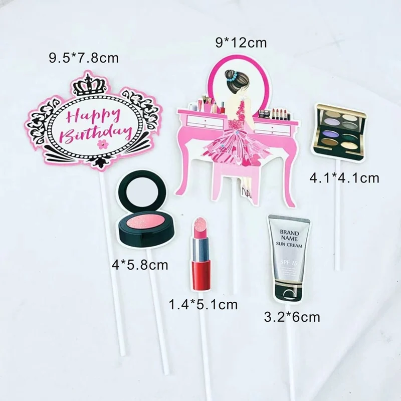 1 set of beautiful girl makeup cake insert flag card romantic shopping dessert birthday party decoration Cake Supplies | Дом и сад