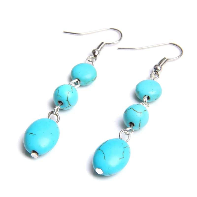 Натуральная бирюза камень серьги для девочек Античная Богемия нерегулярные