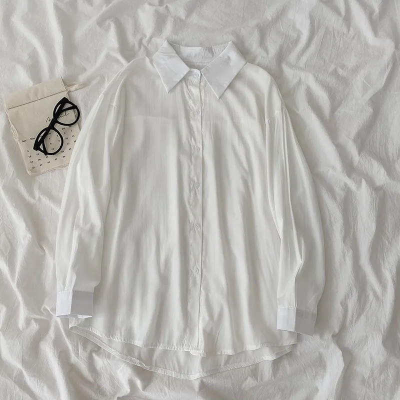 

Kimutomo Harajuku Wind Shirt Women 2021 Spring New Korean Fashion Turn Down Collar Long-sleeved Single Breasted Solid Top Casual