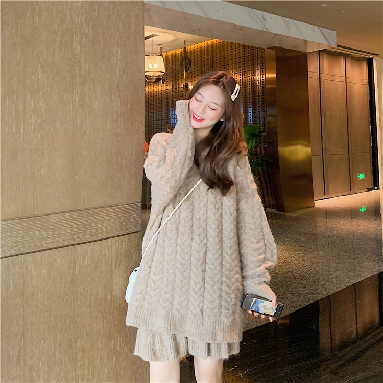 

Autumn and winter new Korean style loose thick sweater skirt two-piece short skirt knit suit