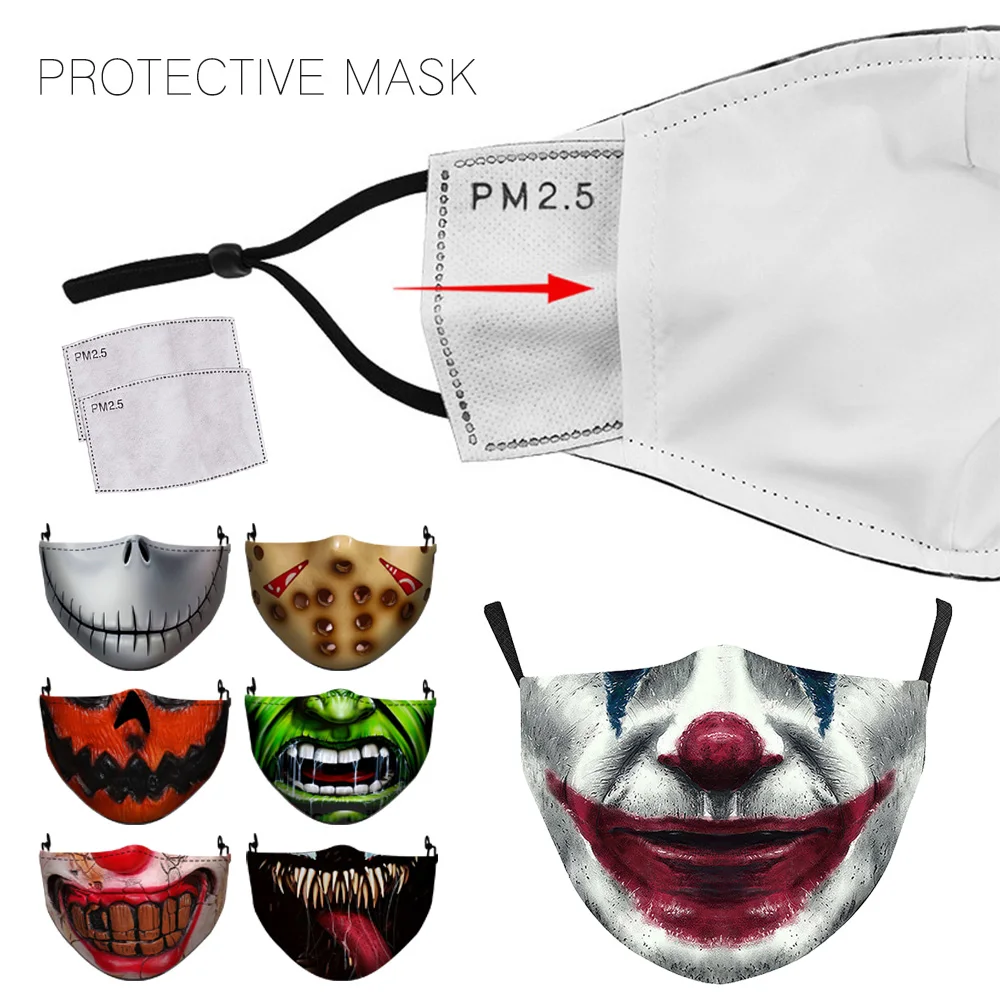 3D Halloween Face Masks Reuseable Horror Cosplay Mask Party Masquerade Joker Half Mouth With 2 Filters | Дом и сад