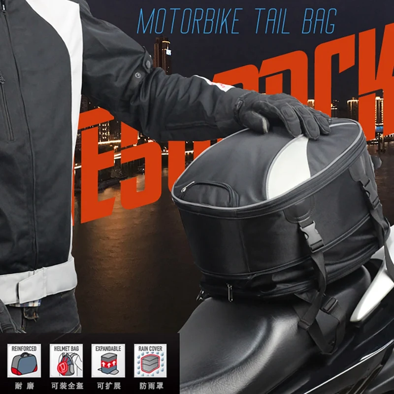 

NEW-Motorcycle Tail Bag Dual Use Motorcycle Seat Bag with Waterproof Cover 28L Expandable Luggage Storage Bag for Outdoor