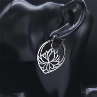 2022 new bohemia yoga lotus stainless steel hoop earings women big silver color round earrings jewelry aros acero xh136s04
