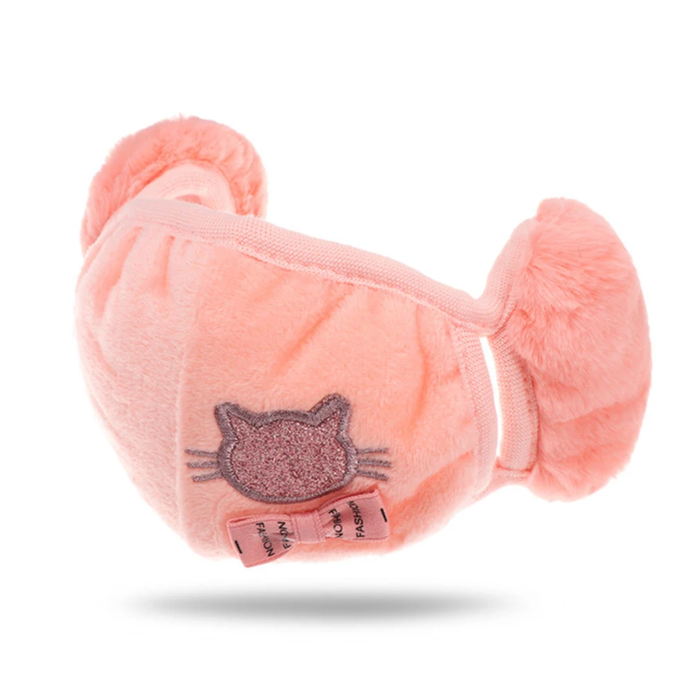 

Fur Earmuffs Cute Cat Children 2 in 1 Mouth Muffles Ear Cap Student Cartoon Outdoor Warm Face Ear Cover Winter Accessories