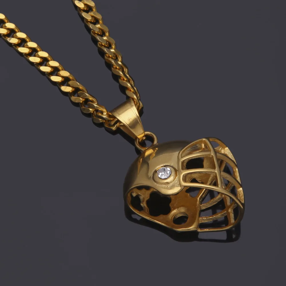 

Hip Hop Gold Badge Huge American Football Helmet Pendant Iced Out Full Crystal Necklace Chain Ball Sport Men Ms Jewelry