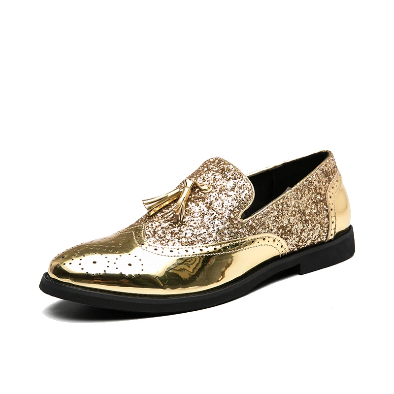 

Men's Casual Nightclub Sequins Wear Patent Leather Tassel Shoes Slip-On Oxford Shoes Round Head Loafers zapatos hombre mocassin