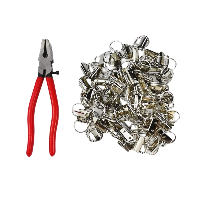 

72Pcs 25mm Key Fob Hardware with Pliers Tools Set for Bag Wristlets Ribbon Webbing Embossed Hand Craft