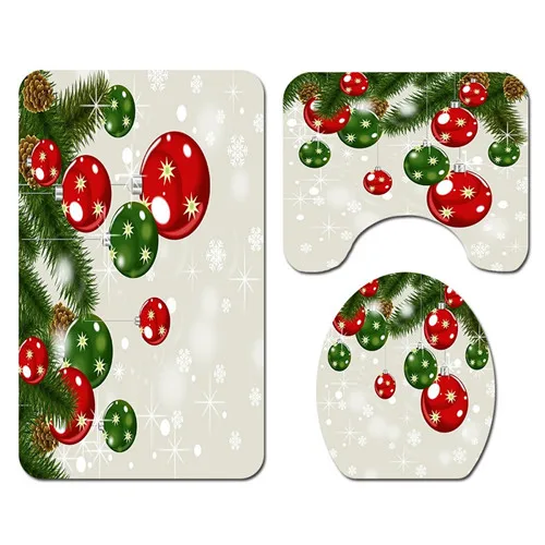 Merry Christmas Ванная комната Водонепроницаемая душевая занавеска в комплекте стойка для тряпок крышка ковра крышка унитаза набор ковриков для ванной - Цвет: 3pcst set -3