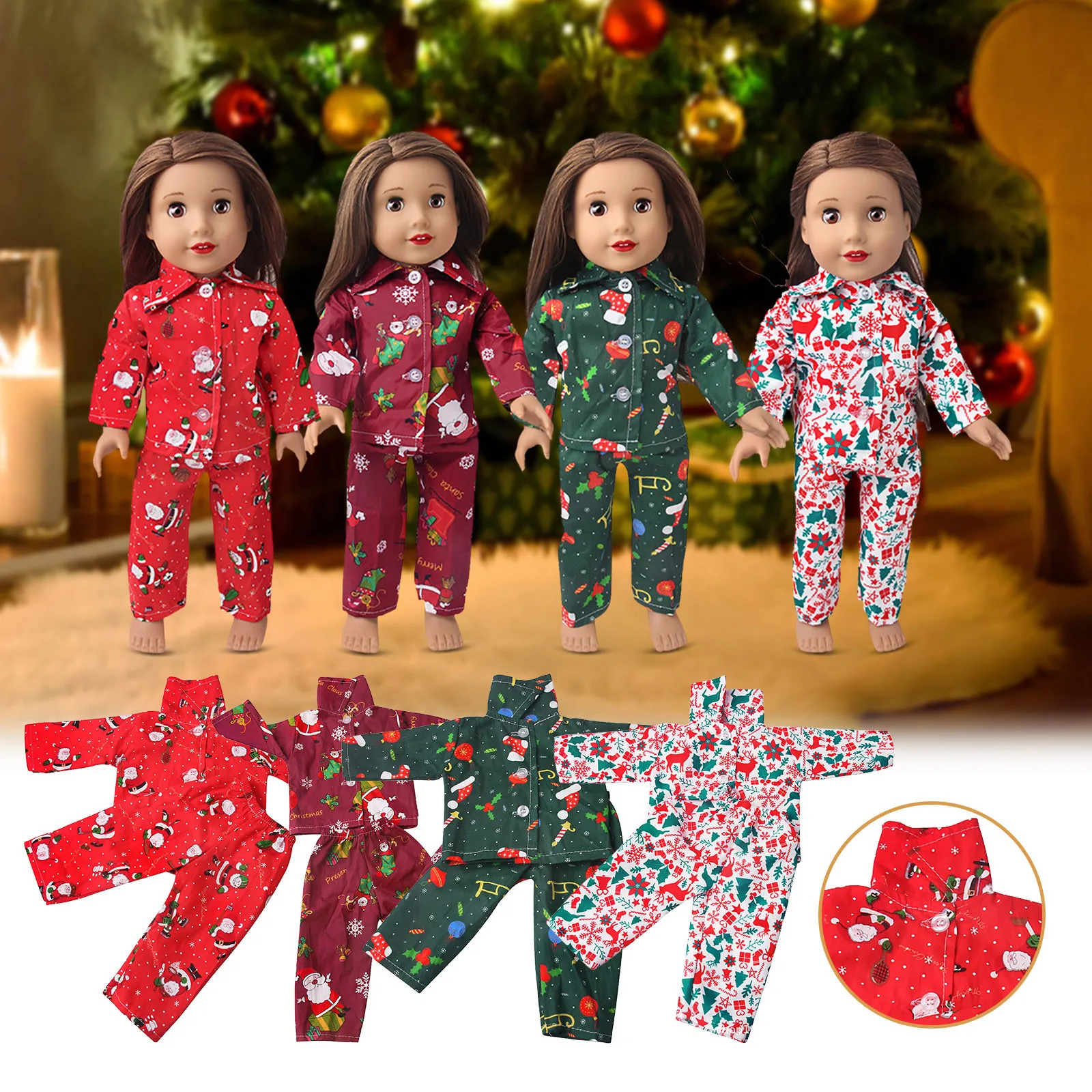 

Одежда для кукол Ame-rican в рождественском стиле, 18 дюймов, 43 см, кукольная Пижама Shaf, 2 шт., Одежда для кукол для девочек, Новогодняя одежда