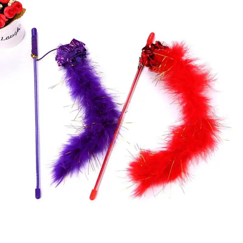 

Cat Tickle Stick 30CM Long Self - Excited Toy Ring Paper Ball Feather pet Supplies cat accessories