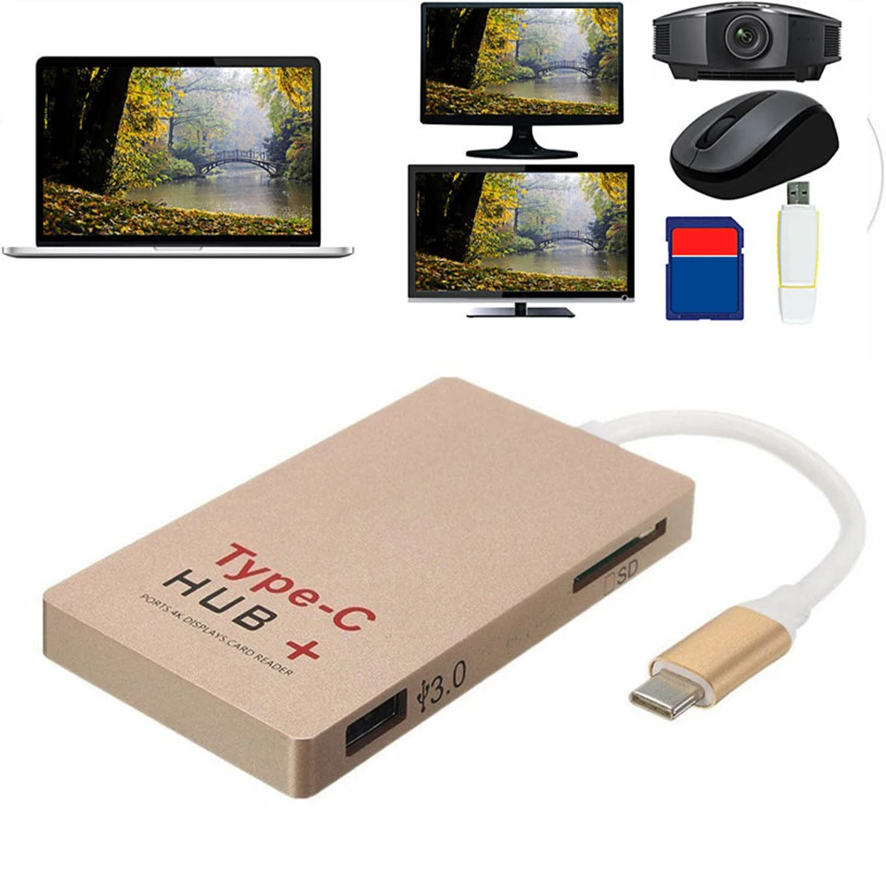 

Card Reader Adapter Home Office 3.0 Ports 10Gbps High Speed Aluminum Alloy USB C Hub PD Charging 4K 30Hz For PC Laptop