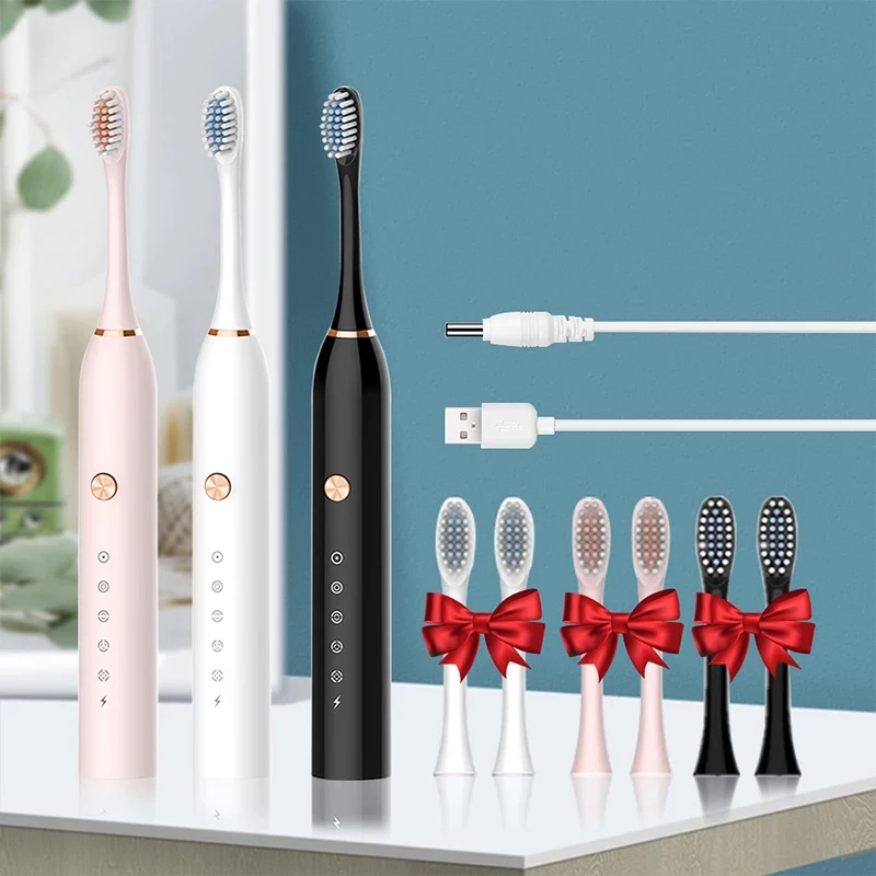 

Ultrasonic Electric Adult Toothbrush USB Rechargeable IPX7 Waterproof Replacement Heads Teeth Whitening Timer