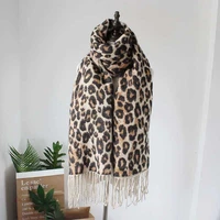 women woven leopard scarves with tassels ladies girls warm capes soft rectangle shawls jacquard wraps female long winter scarf