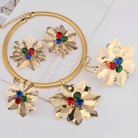 2021 trendy african jewelry sets for women flower shape necklace dubai gold color wedding party bridal luxury quality jewelry