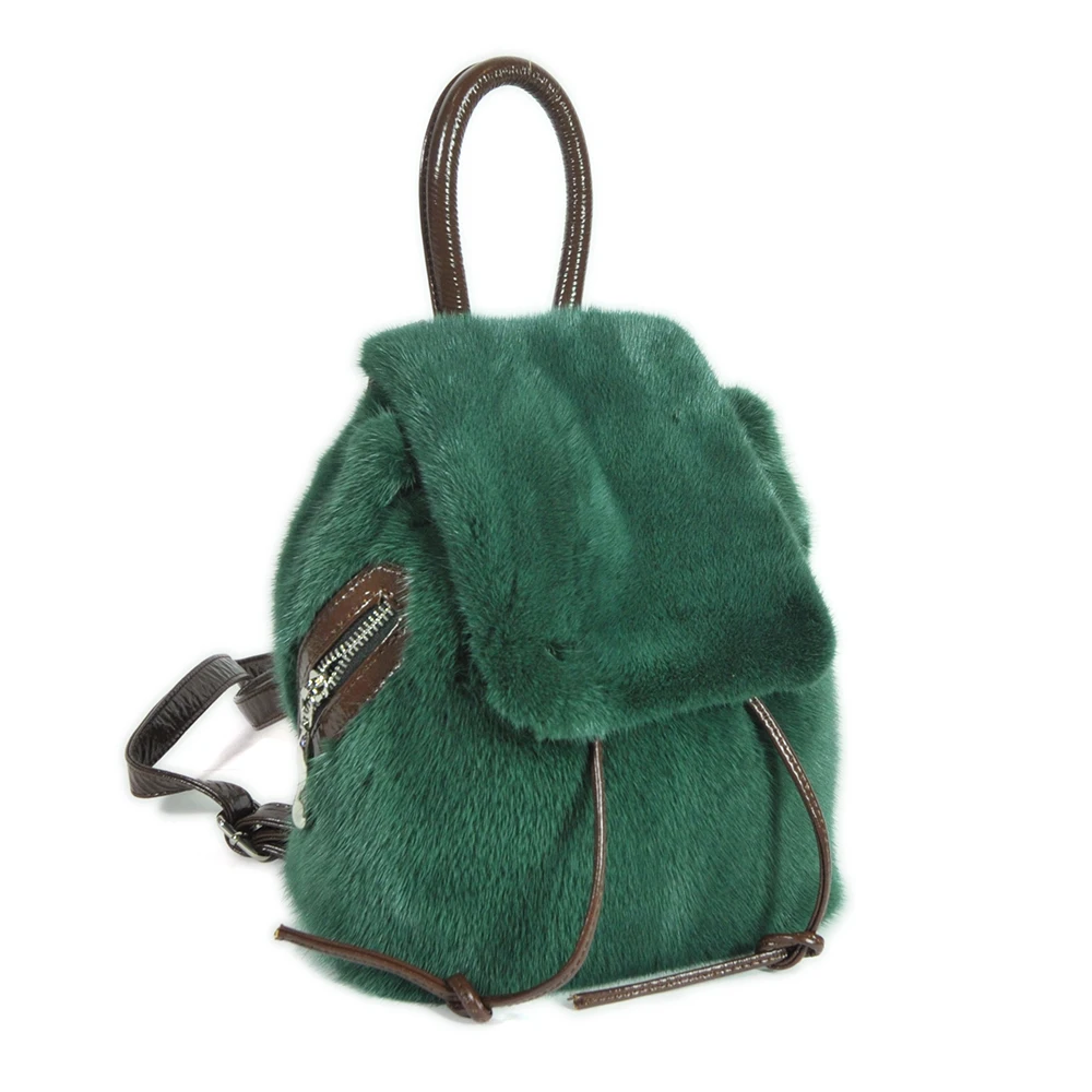 

2021 New Fashion Women's Real Mink Fur Shoulder Bags Genuine Leather Backpack Lady High Quality S7977