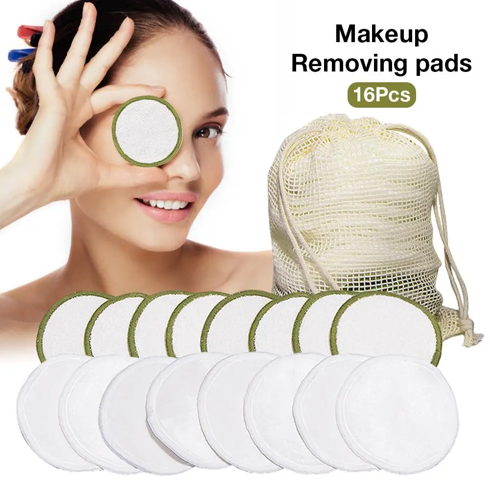 

16PCS/Set Reusable Cotton Makeup Soft Bamboo Rounds Remover Pads+ Vevlet Fiber Pad With Laundry Bag For Cleansing Face Skin Care