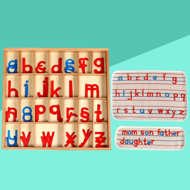 

Creative children's Toy Small Letter With Wooden Box Blue Red Letter Of The Alphabet Toys For Children Montessori Language Toys