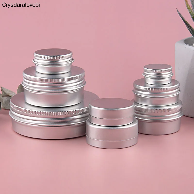

50pcs 5g 10g 15g 20g 30g 40g 50g 60g 80g 100g Aluminum Tin Jars Lip Balm Tin Container With Screw Thread Lid Candle Tea Cans Box