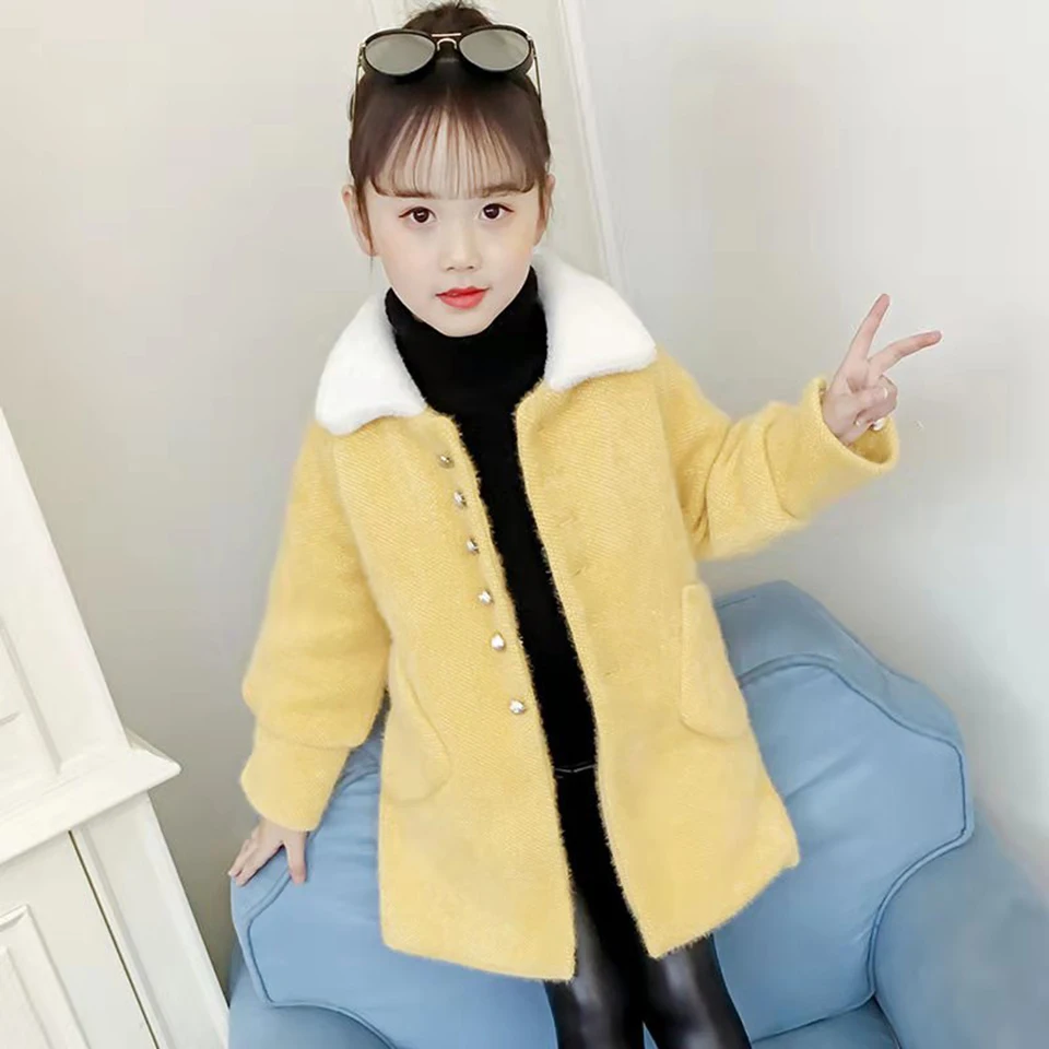 Высококачественное осенне зимнее шерстяное плотное пальто для девочек 3 12 лет