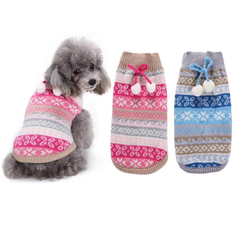 Рождественские свитера для собак розовый свитер со щенком снежинками маленьких