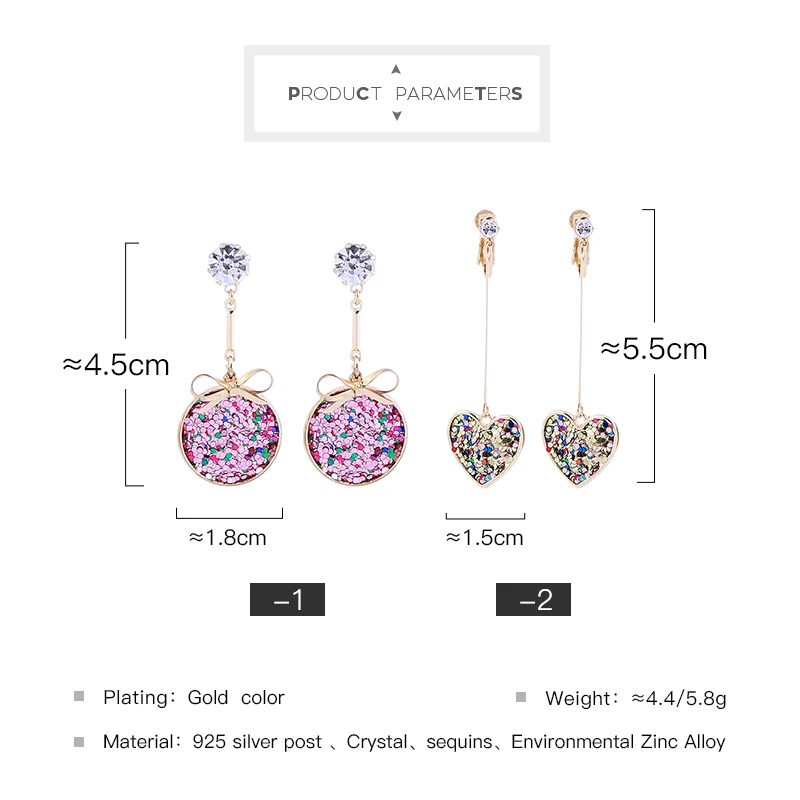 Блестящие серьги-капли с блестками в форме сердца золотого цвета кристаллами 2