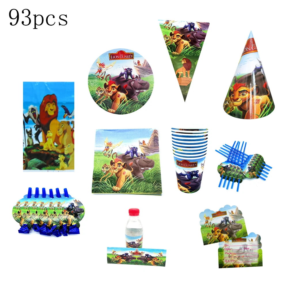 

93Pcs/Pack Lion King Theme Birthday Party Decorations Baby Shower Lion King Disposable Plates Napkins Cups Banners Tablecloths