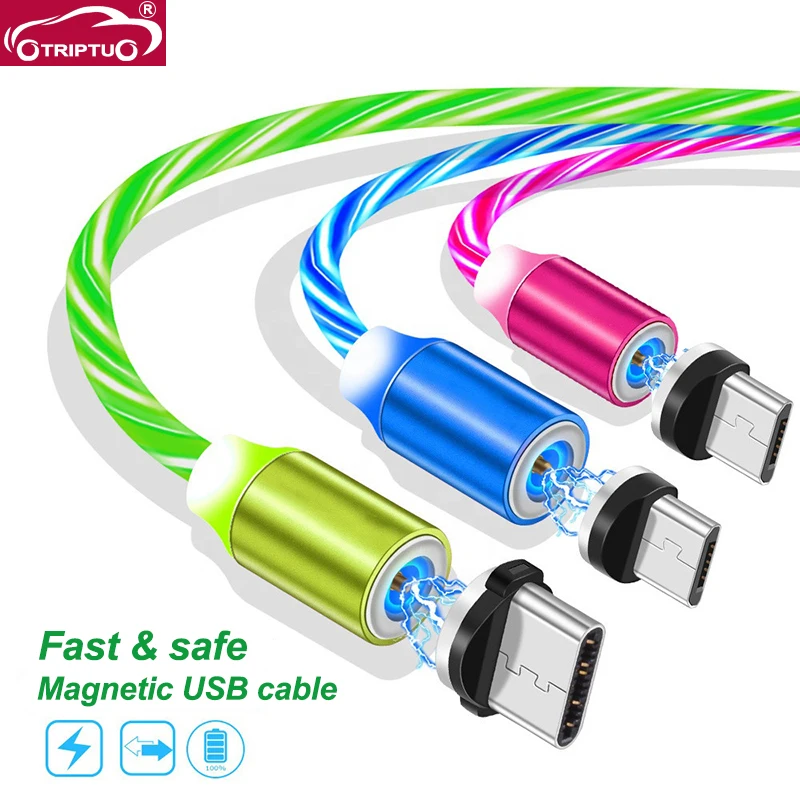 Светодиодный светящийся Магнитный кабель trictu для быстрой зарядки Micro USB C
