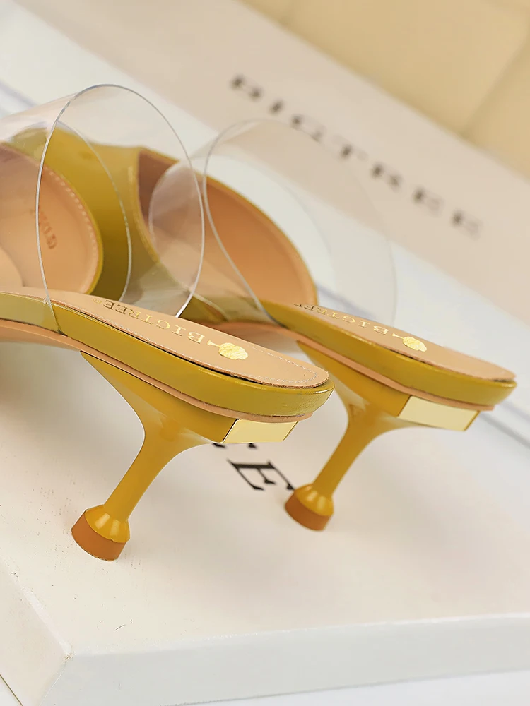 

Summer sandals women's shoes fine high heels contracted the shallow mouth pointed transparent pure color a word with