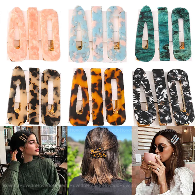 

New 3PCS/Set Fashion Leopard Acetate Geometric Hair Clips For Women Girls Headband Sweet Hairpins Barrettes Hair Accessories Set