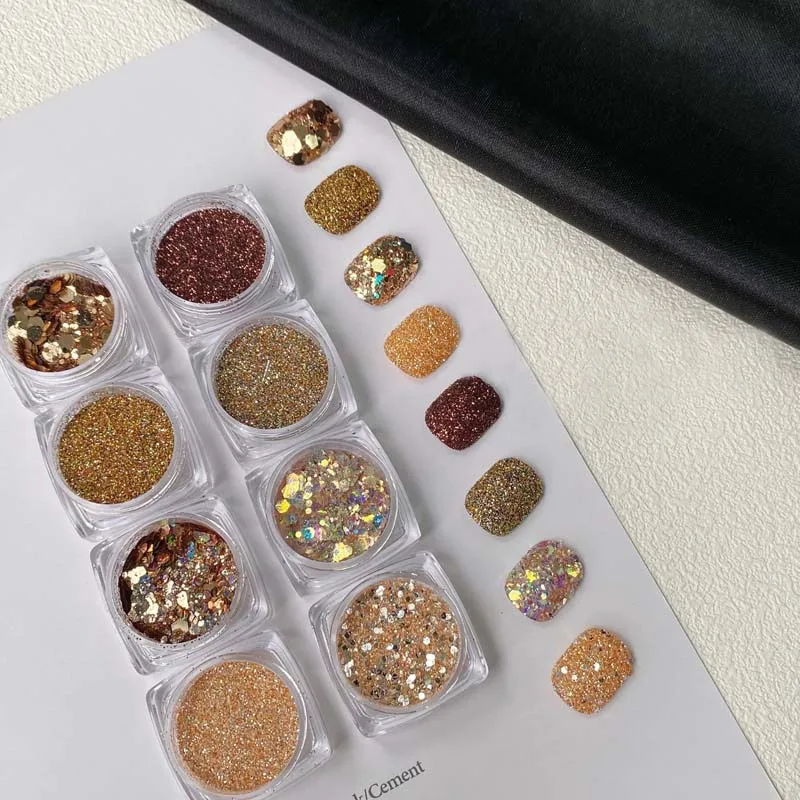 

8 colors/set Nails Art Champagne Sparkly Sequin Nail Glitter Shiny Powder Manicure 3D Nail Art Decoration