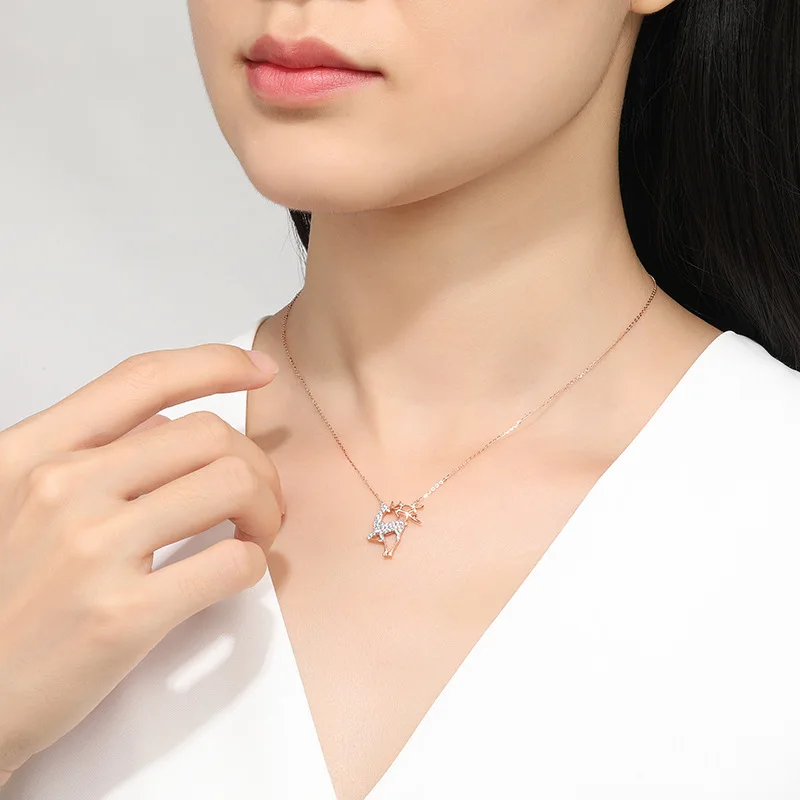 ?? Ubestnice流行18 18kゴールドAU750ファインジュエリー5Aジルコンヘラジカペンダント鹿チョーカーネックレス女性のためのパーティークリスマスギフト