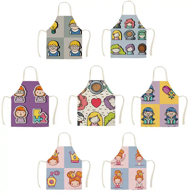 

Creative cartoon character apron adult children kitchen linen printing household cleaning household cooking antifouling apron