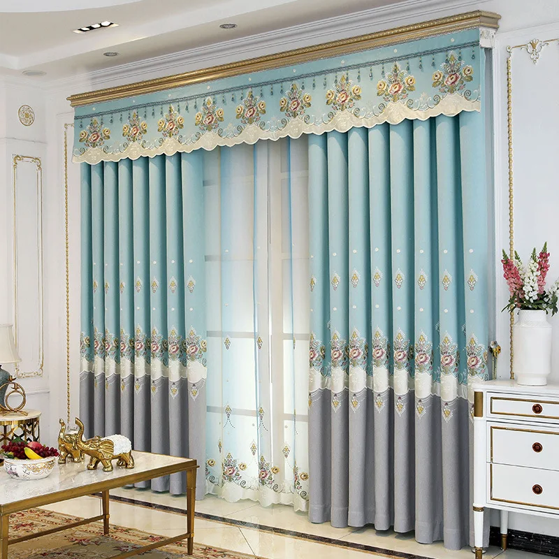 

European luxurious black-out Shenille curtains for living room bedroom hotels Jacquard window Green curtains embroidery fabric