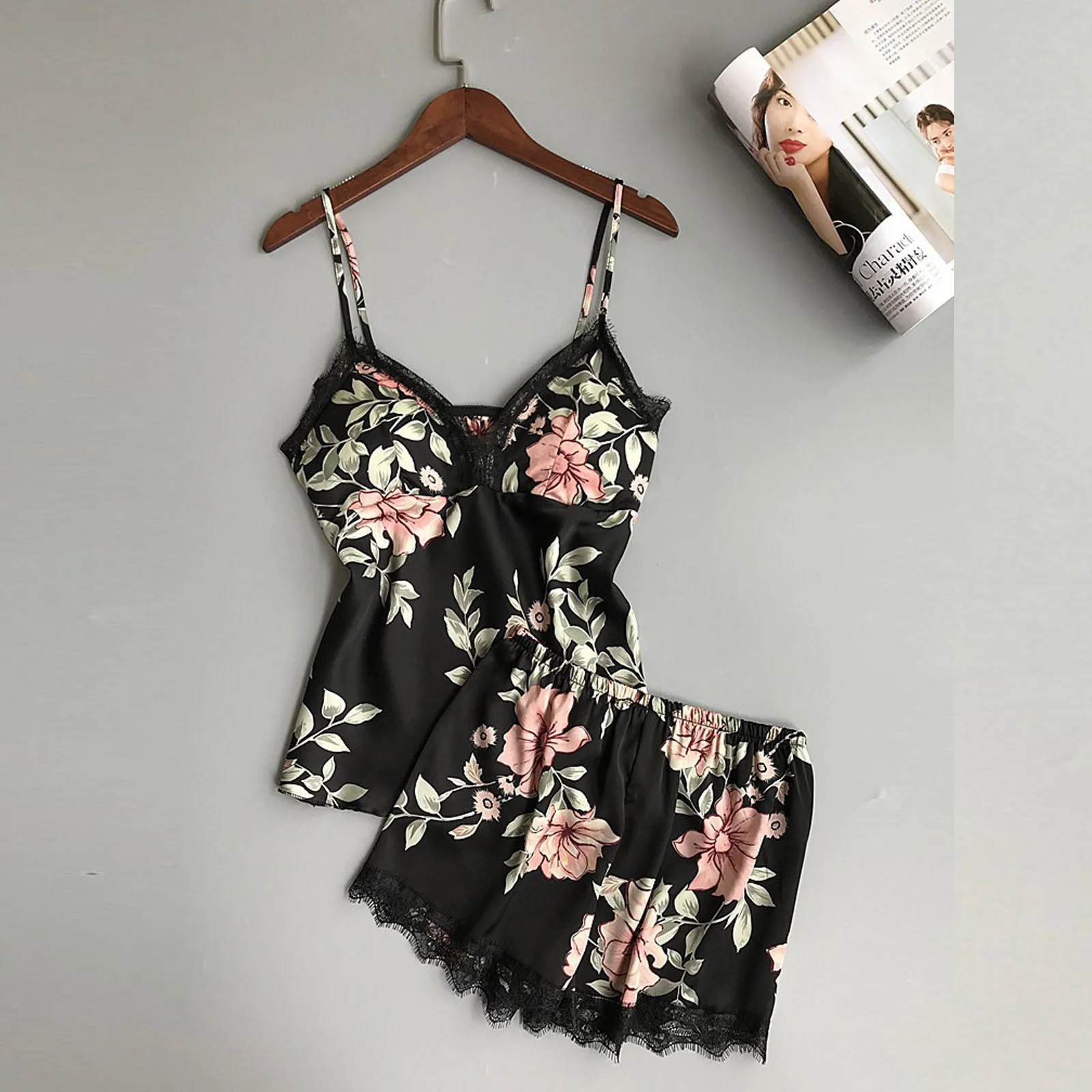 

Women's Pajamas Shorts Set Sexy Lace Lingerie Printing Nightwear Underwear Babydoll Set Sleepwear домашняя одежда женская g4