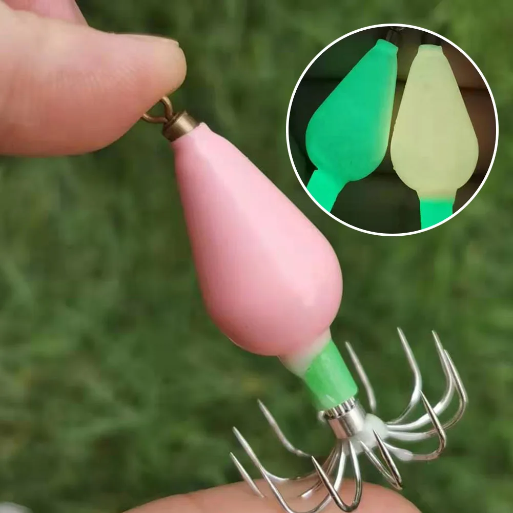 

10pcs Luminous Squid Jigs Hooks 30g/45g/56g Leurre Baits 12 Needles Cuttlefish Fishing Lure Hook Bait Fishhook Strong Glow Hook