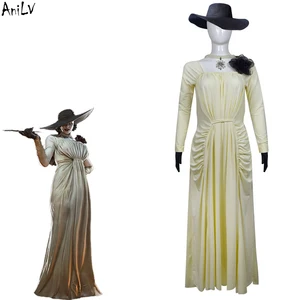 AniLV Halloween Lady Alcina Dimitrescu Cosplay Costume Chatelain Alcina Dress Hat Gloves Necklace Uniform Set