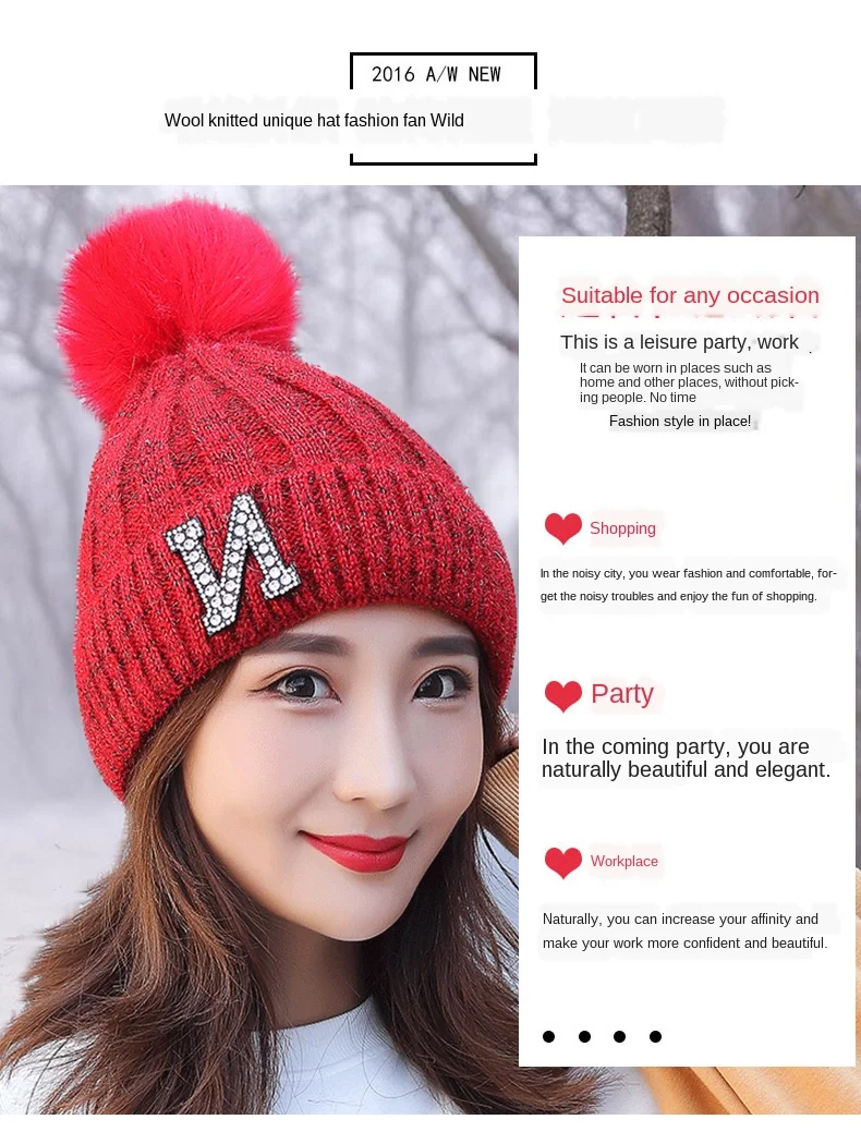 

New brand Winter Hat Women's thick Knitted Warm Beanie Cap Bib women windproof riding wool knitted knitting cap set