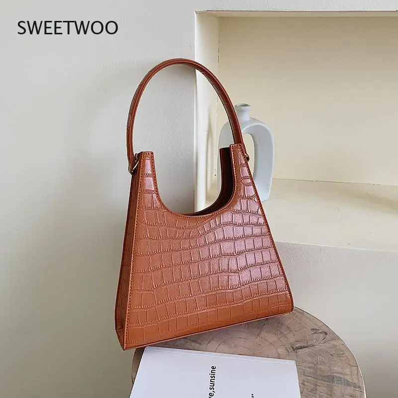 

Сумка на плечо женская из экокожи с узором под камень, модный вместительный саквояж с ручками, Повседневная Сумочка для подмышек, Дамский ко...