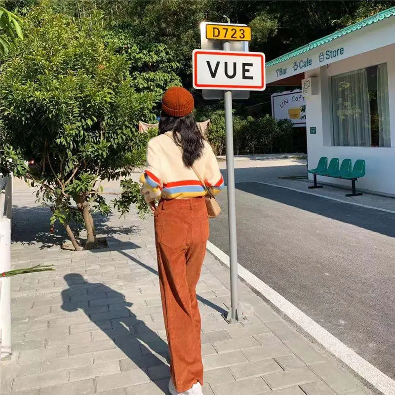 Alien Kitty прямые однотонные вельветовые для отдыха и офиса женские 2020 стильные