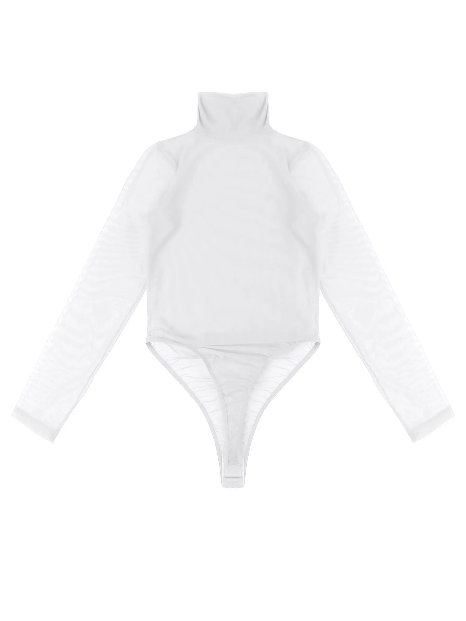 

Womens See-through Mesh Teddies Bodysuit High Neck Long Sleeve One-piece Skinny Jumpsuits Apparel Lingerie Nightwear Costumes