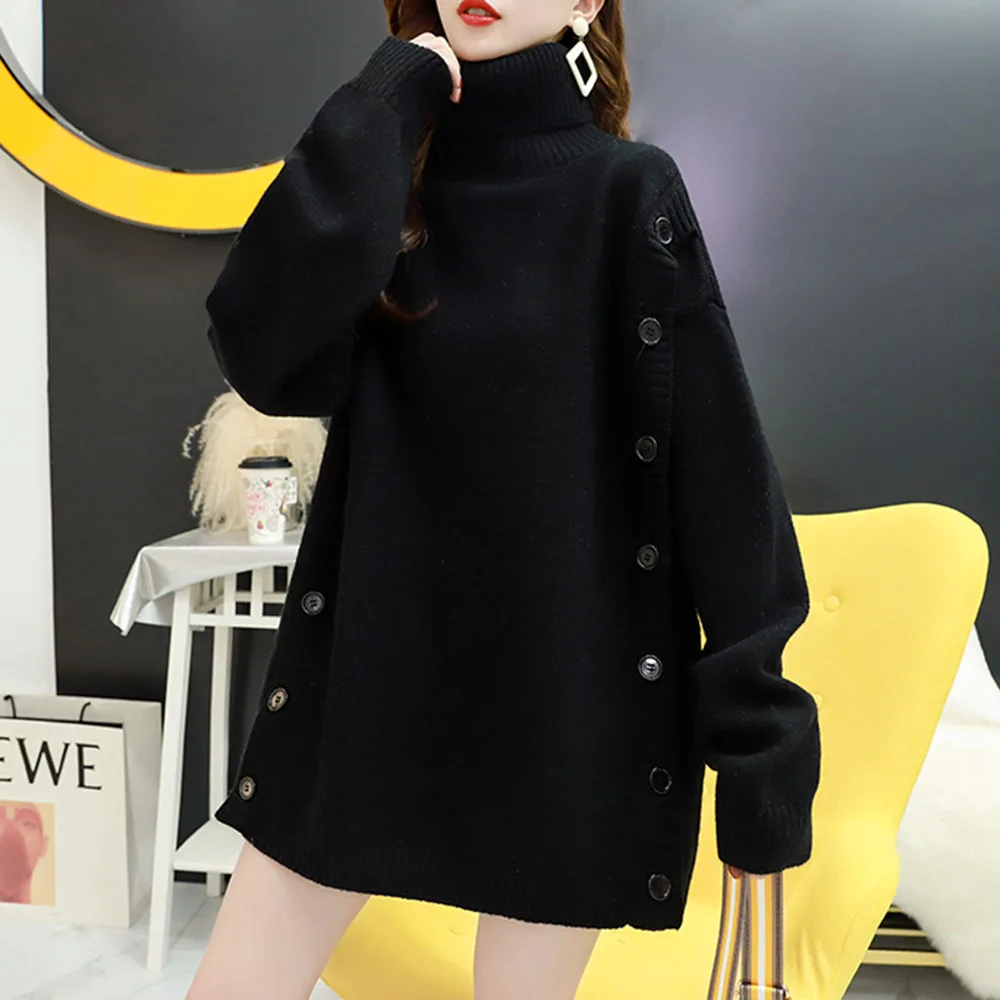 Утепленный женский свитер корейский Повседневный трикотажный пуловер с высоким