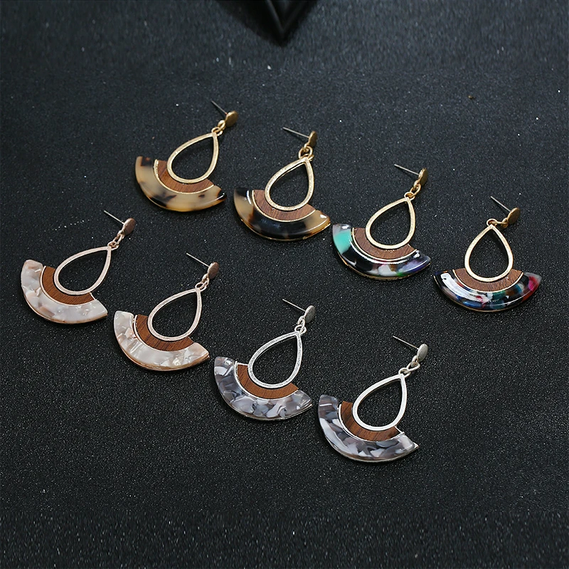 

Vintage Bohemian Earrings For Women Resin Sector Drop Geometric Earrings 2021 Charm Ethnic Style Fashion Jewelry