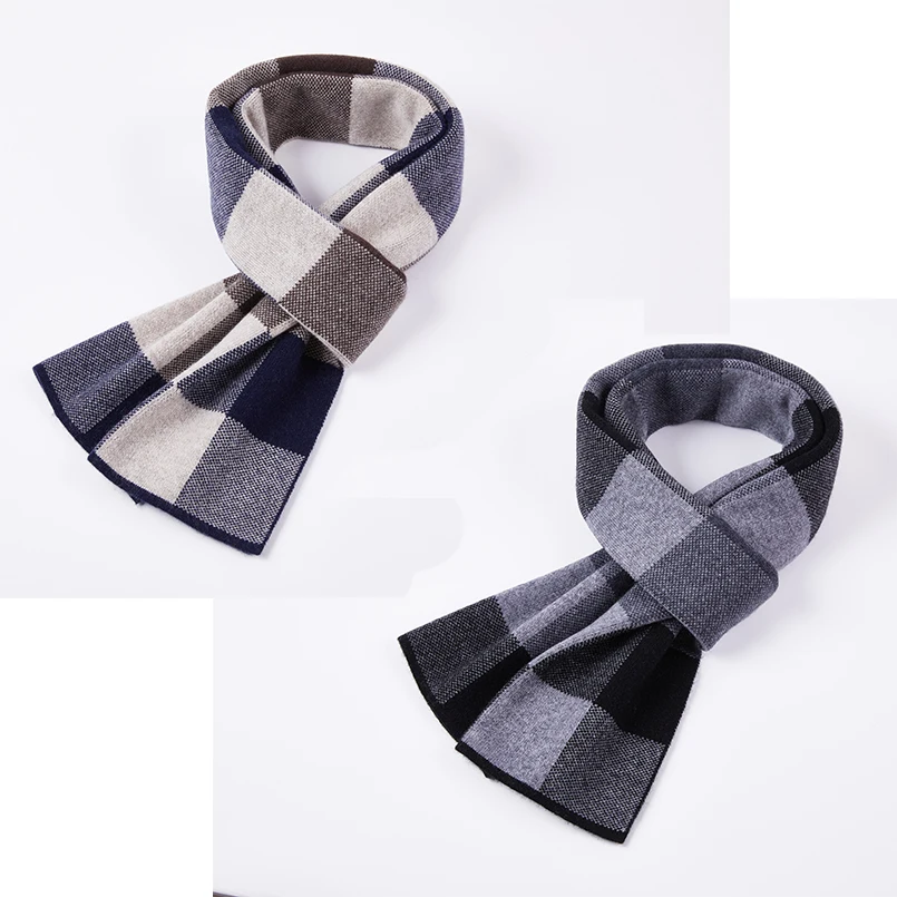 Men Winter Scarf Square Plaid Black Gray Wool Scarf Men Warm Cashmere Fashion High-quality Scarf Husband Gift Middle-aged Scarfs