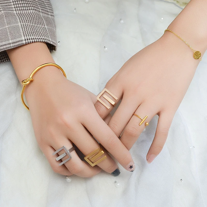 

2020 Fashion Three Layer Geometric Open Rings For Women Birthday Gifts Simple Gold Color Stainless Steel Jewelry Fast Shipping