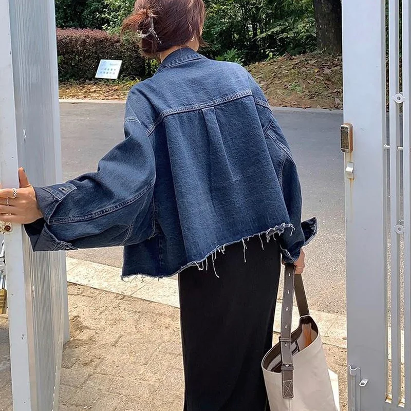 

Basic Jackets Women Denim Retro Vintage Ripped Loose Single Breasted Streetwear All-match Leisure Chic Ulzzang Outerwear Female