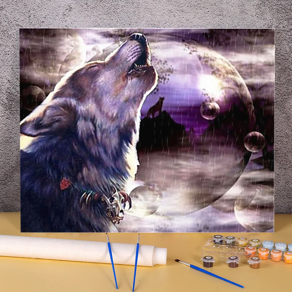

Wolf Animal Painting By Numbers Complete Kit Acrylic Paints 50*70 Canvas Pictures Decorative Paintings Crafts For Wholesale